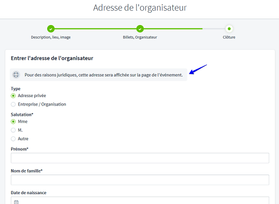 Adresse organisateur
