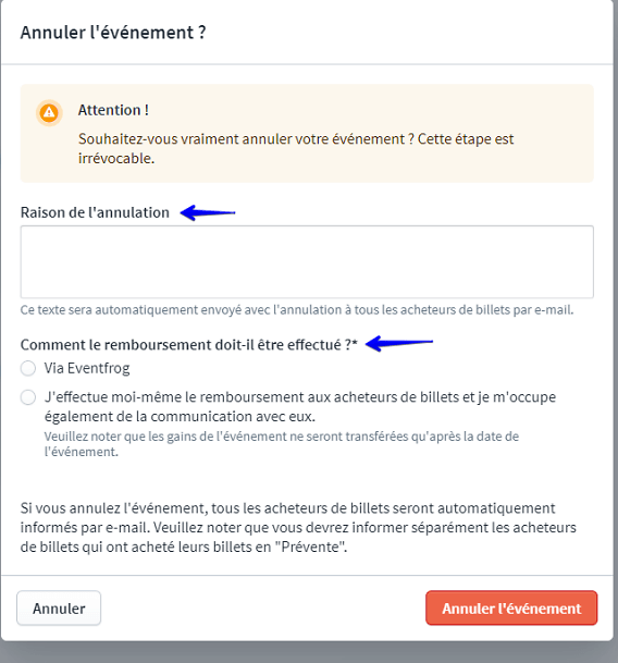 Annuler l'événement