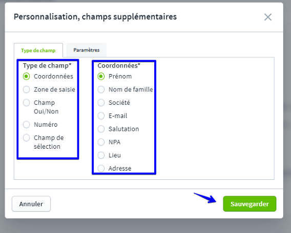 Champ de personnalisation I