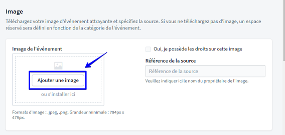 Comment saisir une image pour mon événement I