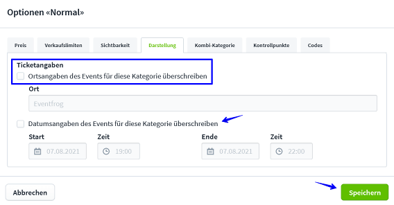 Einstellungen Ticketkategorien VI Darstellung
