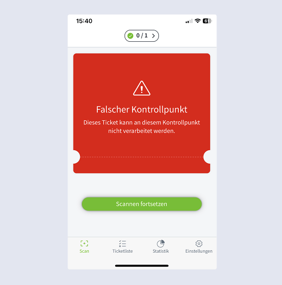 Falscher Kontrollpunkt