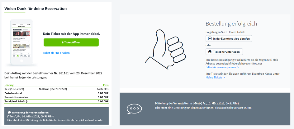 Mitteilung nach Bestellung