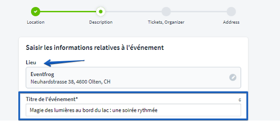 Saisir les informations relatives à l'événement