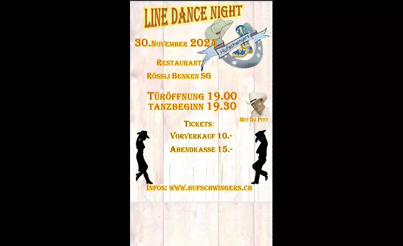 Line Dance Night mit DJ Restaurant Rössli (Saal), Dorfstrasse 11, 8717 Benken Billets