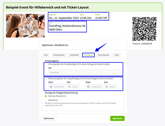 Ticketangaben ändern